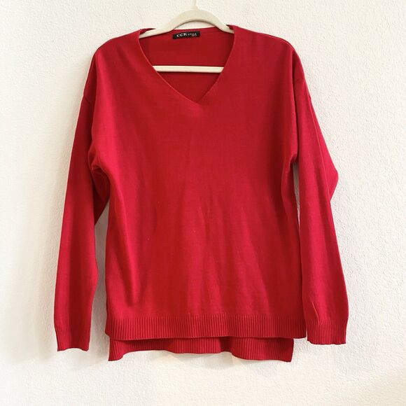 CCK Style Womens Blush Wool-Blend V-Neck Sweater Size 36 Large‎ Red - Picture 1 of 9